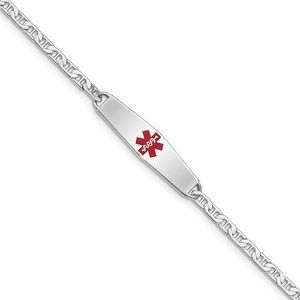 925 Sterling Silver Nautical Rhodium-plated Medical ID Anchor Link Bracelet, 8"
